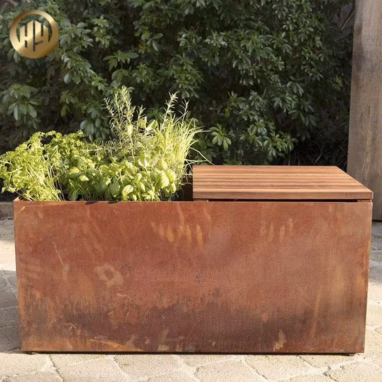 Rechteckiger Metall-Cortenstahl-Rost-Gartendekorations-Pflanzgefäß für Kinderzimmer